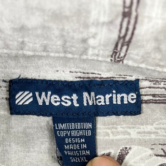 Men’s West Marine XL Gray Hawaiian Palm-Print Short-Sleeve Shirt – Excellent - Picture 3 of 10